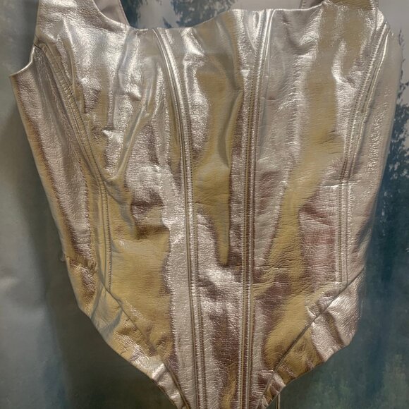 Naked Wardrobe Silver Lace & Leather Corset Top, size Medium - Picture 4 of 7